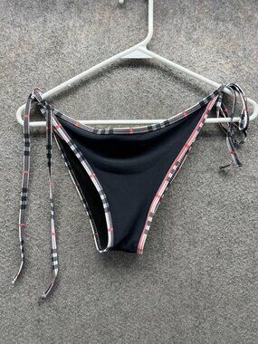 Burberry Bikini Bottom Womens Small Black Check Plaid Tie Side Adjustable Swim